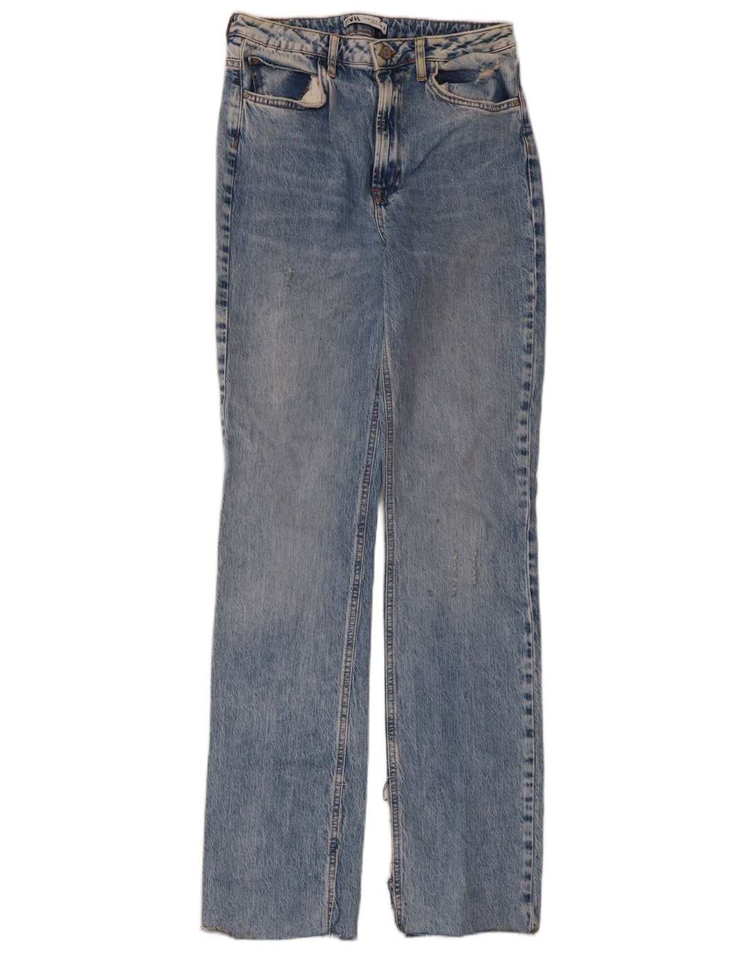 Zara Dame Højtaljede Lige Jeans EU 40 Medium W30 L33 Blå