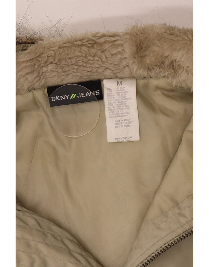 Dkny Dame Hooded Windbreaker Jacket UK 14 Medium Khaki Nylon