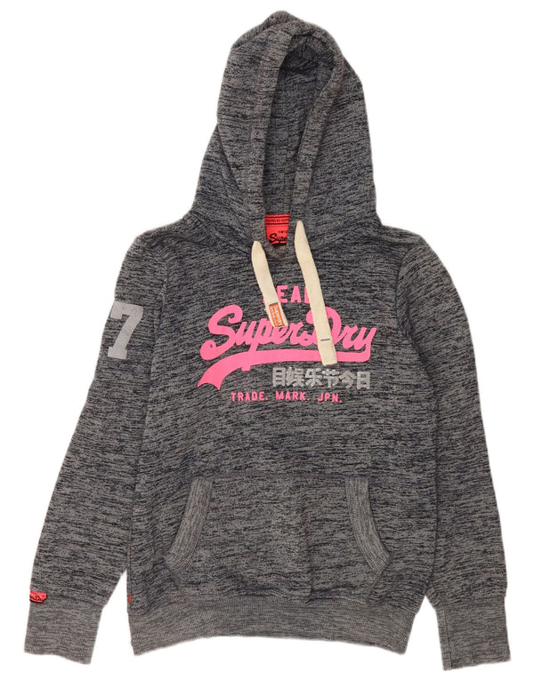 Superdry grafisk hættetrøjetrøje til kvinder UK 16 Stor grå flækket bomuld
