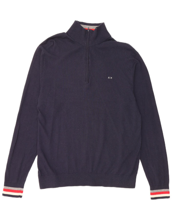 Sun68 Dame Zip Neck Jumper Sweater UK 22 3XL Navy Blue Merino Wool