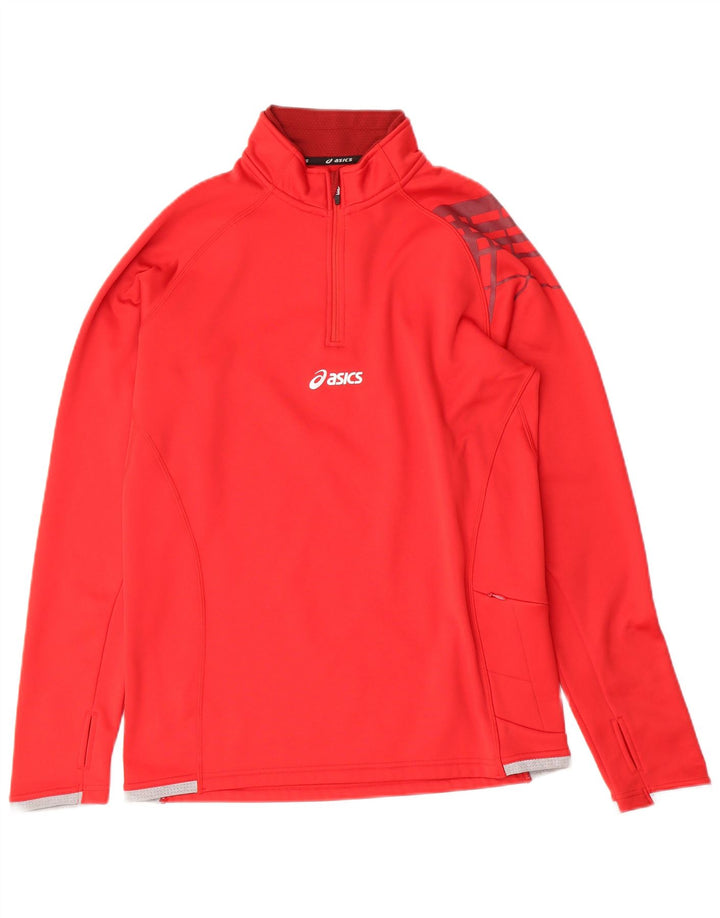 ASICS Herre Zip Neck Pullover Træningsdragt Top Lille Rød Polyester Sports