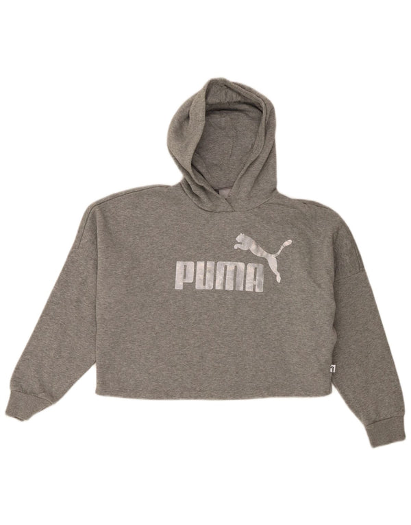 Puma piger Crop grafisk hættetrøje 11-12 år grå flækket bomuld