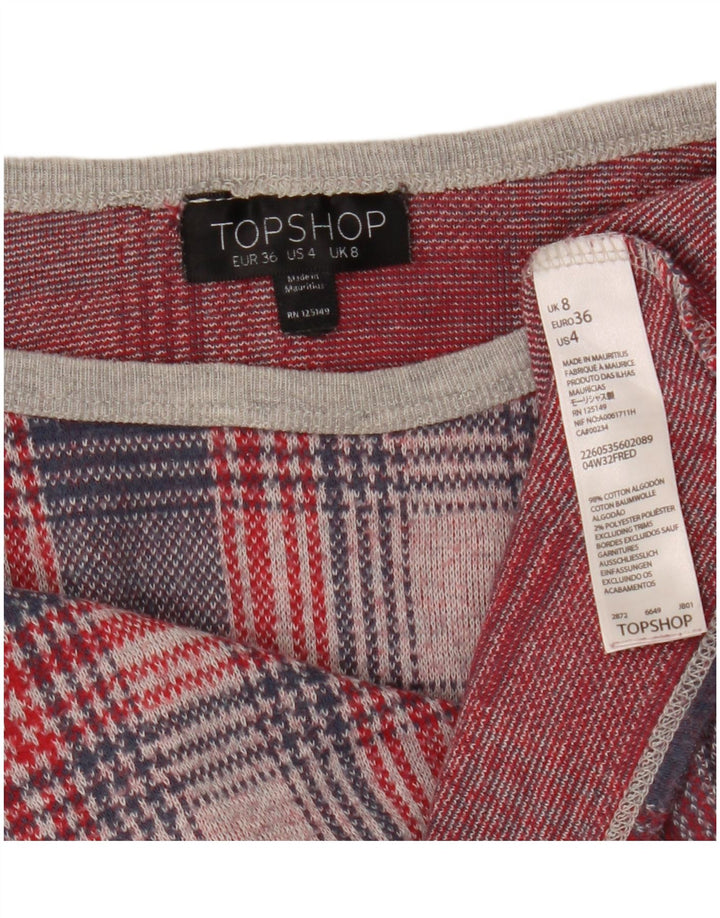 Topshop Womens Crop Oversized Top Langærmet UK 8 Small Red Houndstooth