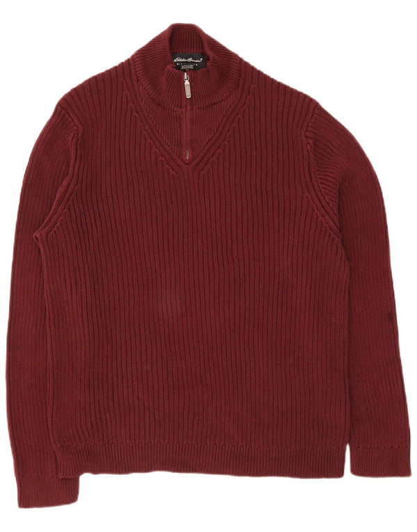 Eddie Bauer Herre Zip Neck Jumper Sweater Large Bourgogne Bomuld