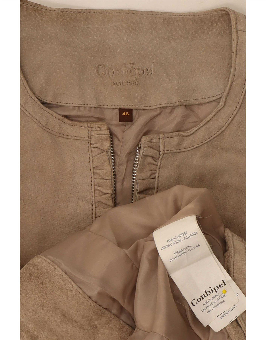 Conbipel Dame Ruskindsjakke IT 46 Large Beige Læder