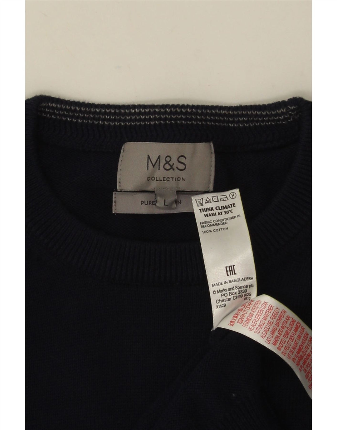MARKS & SPENCER Herre sweater med rund hals, stor marineblå bomuld