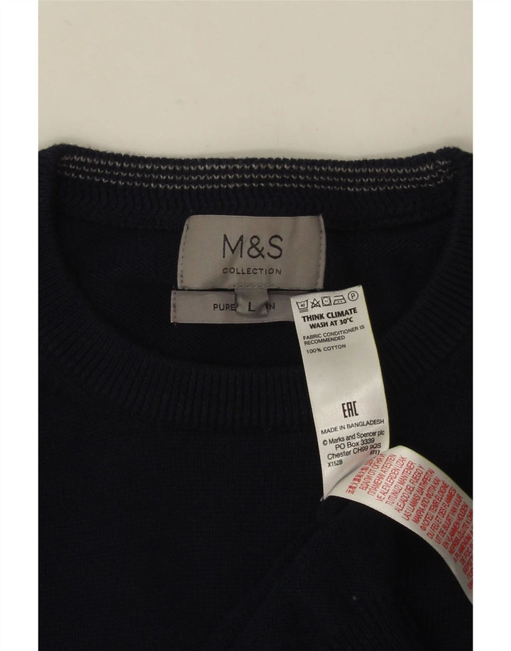 MARKS & SPENCER Herre sweater med rund hals, stor marineblå bomuld