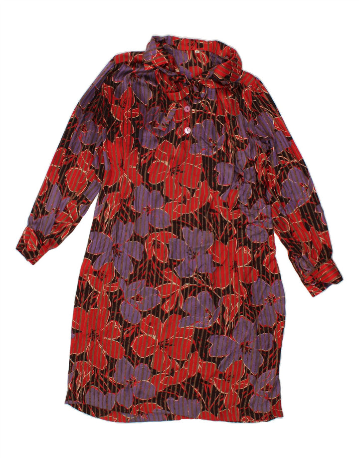 VINTAGE Womens Front Tie Shirt Dress IT 44 Medium Red Floral Acetate Vintage Vintage and Second-Hand Vintage from Messina Hembry 