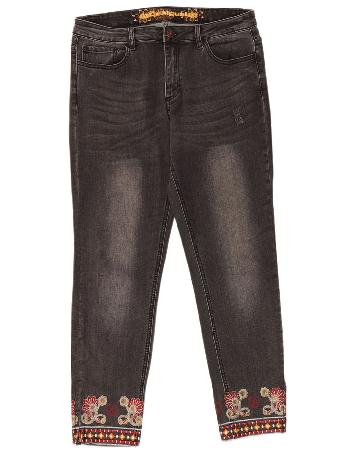 Desigual lige jeans til kvinder W32 L28 Grå blomster
