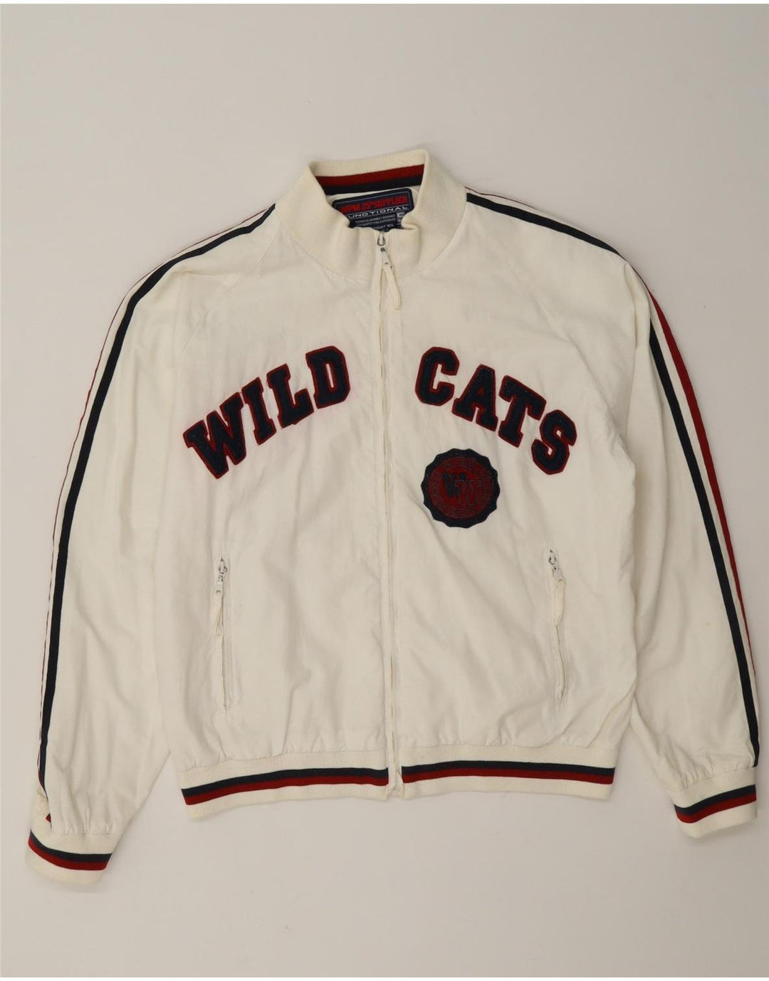 WPM Herre Wildcats Graphic Bomber Jacket UK 40 Large White Colourblock