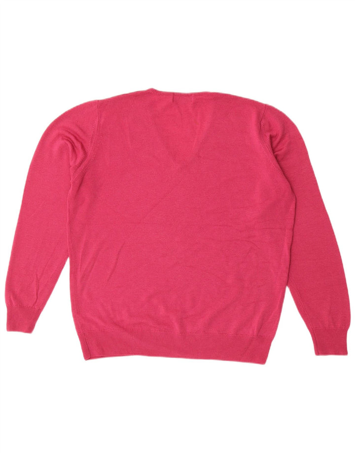 Marks & Spencer Dame V-hals sweater UK 14 Medium Pink New Wool