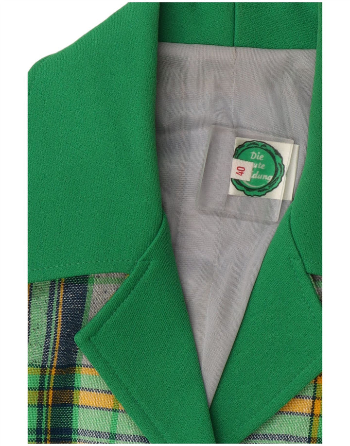 Vintage kortærmet skjortebluse til kvinder IT 40 Lille grøn ternet polyester