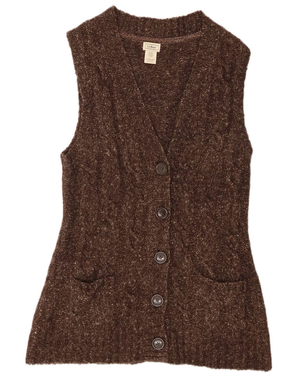 L.L.Bean Dame ærmeløs cardigan sweater UK 16 Stor brun flækket