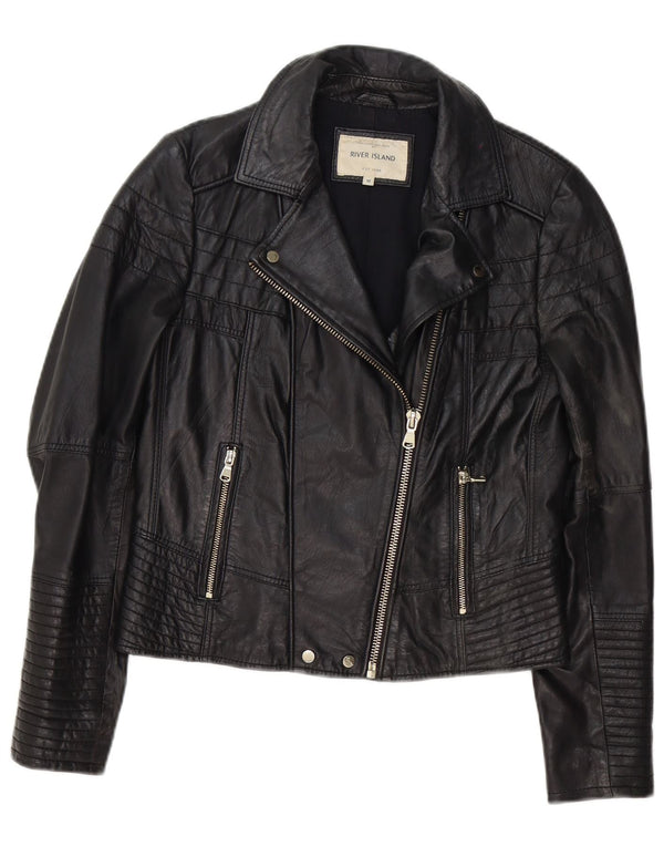 River Island Dame Læder Biker Jacket UK 12 Medium Sort