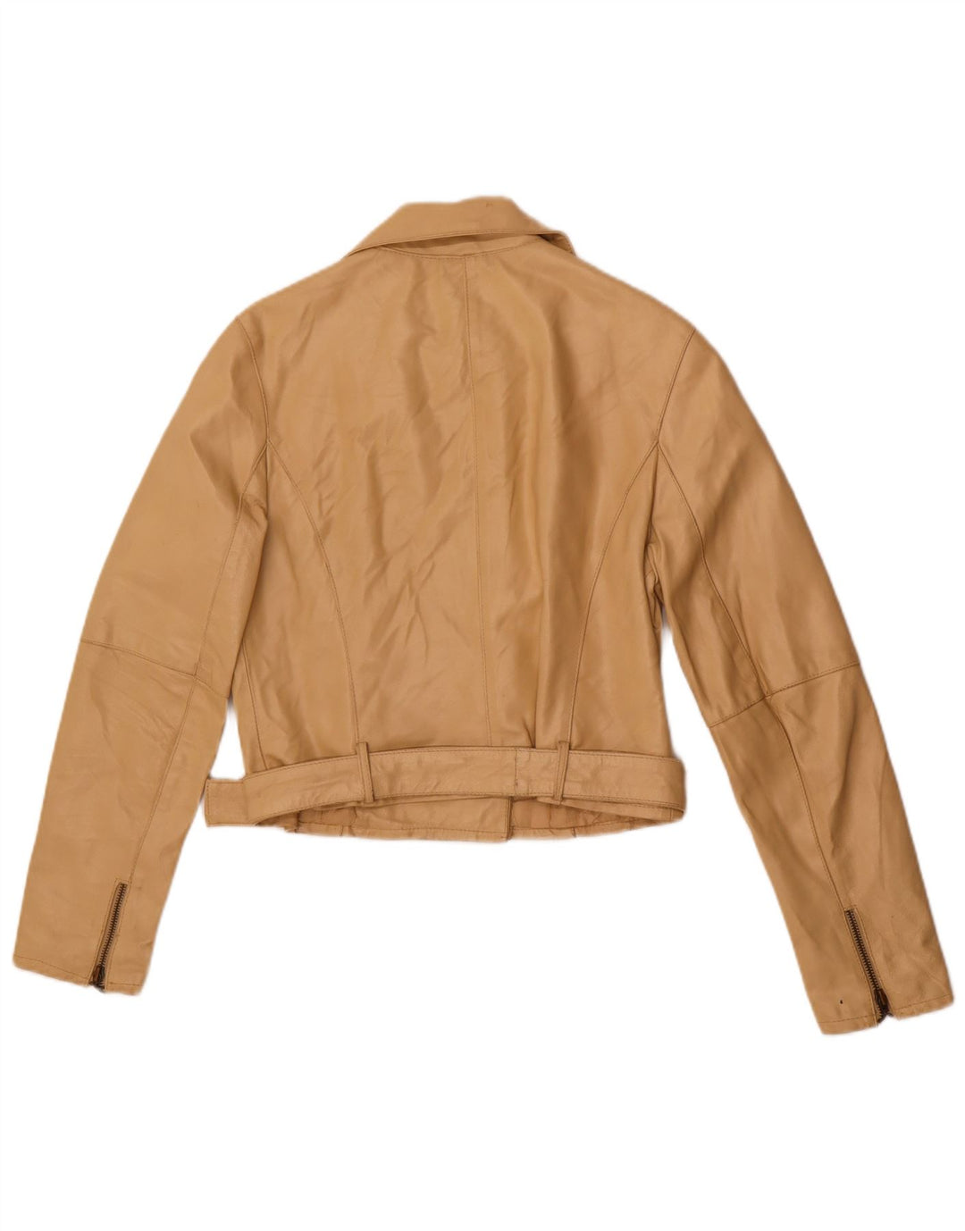 MOTIVI Dame Biker Læderjakke UK 8 Small Beige Læder