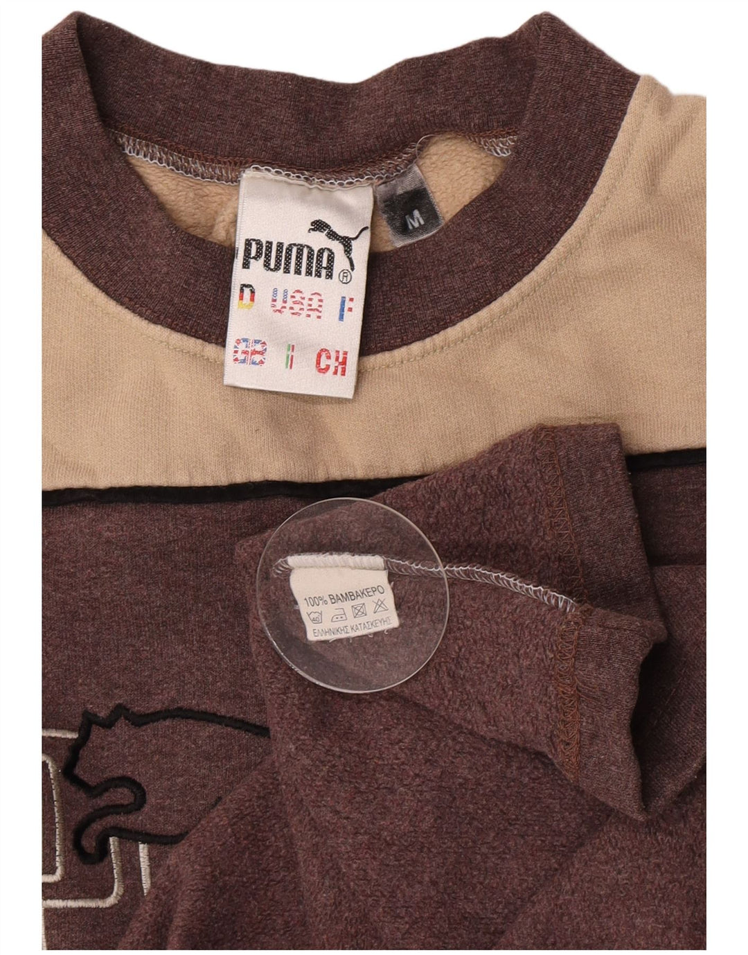 Puma Dame Grafisk Top Langærmet UK 14 Medium Brun Colourblock Bomuld