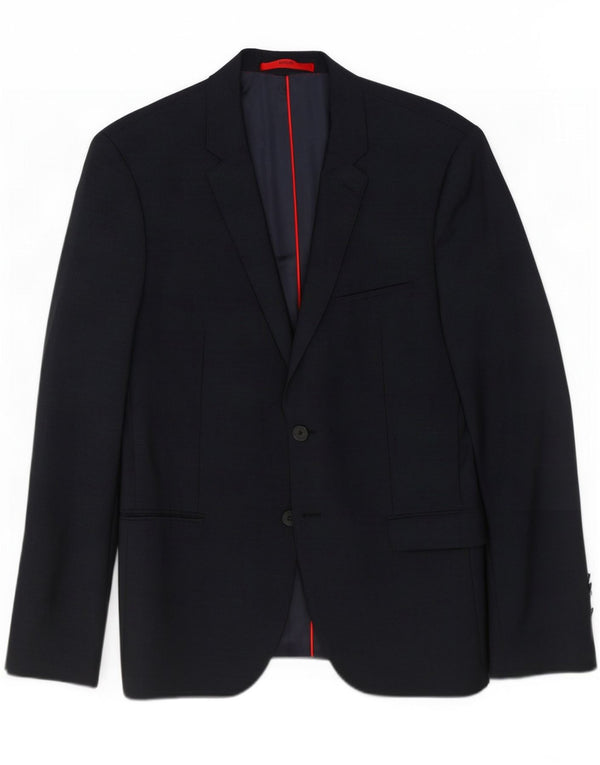 Hugo Boss Mens 2 Button Blazer Jacket EU 48 Medium Navy Blue Wool