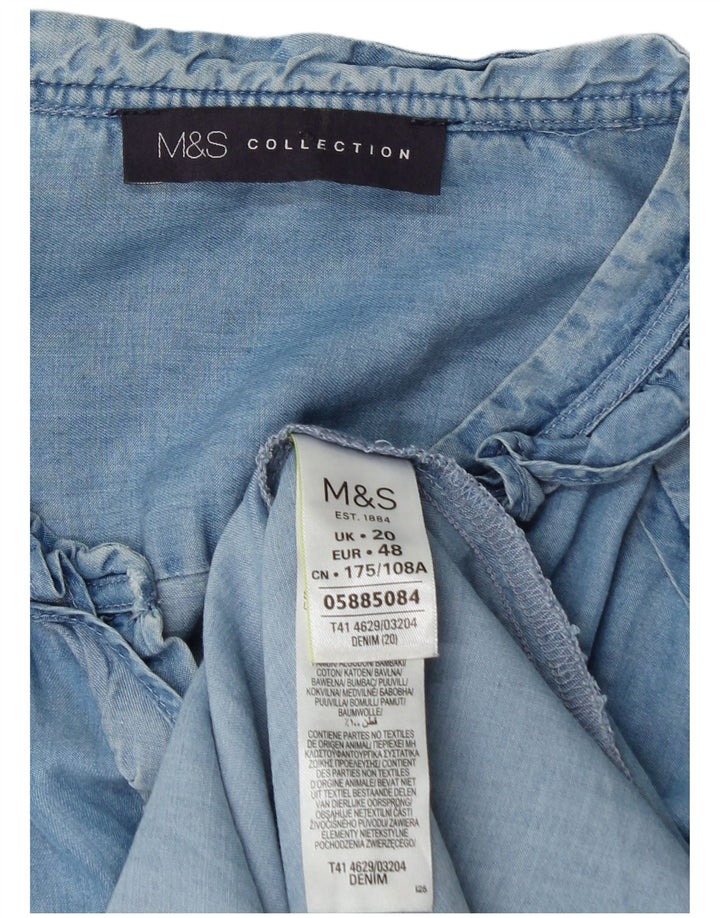 Marks & Spencer Dame Flæse Front Shirt UK 20 2XL Blå Bomuld