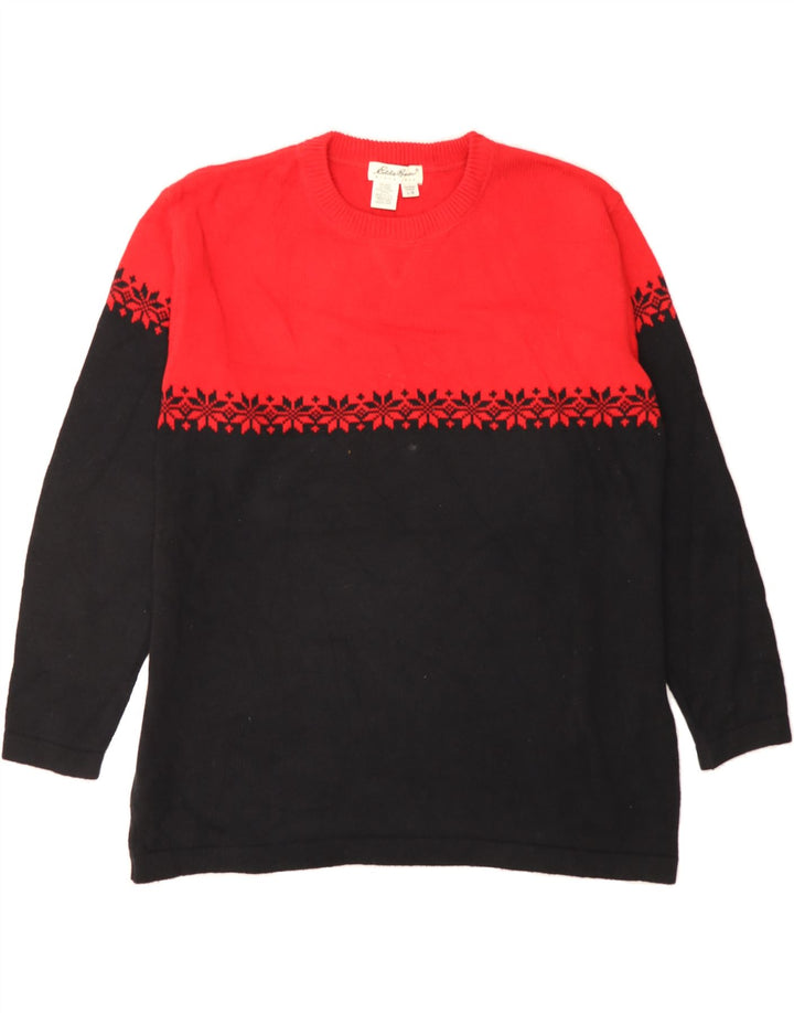 EDDIE BAUER Womens Crew Neck Jumper Sweater UK 16 Large Red Colourblock Vintage Eddie Bauer and Second-Hand Eddie Bauer from Messina Hembry 