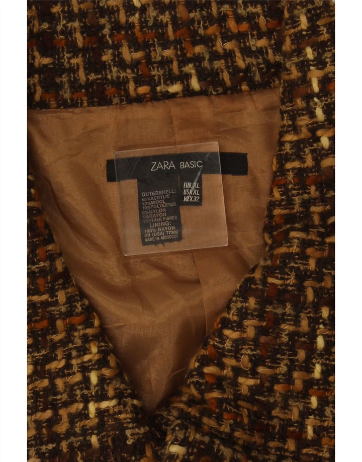 Zara Dame 3-knaps blazerjakke UK 18 XL Brun Chevron Akryl