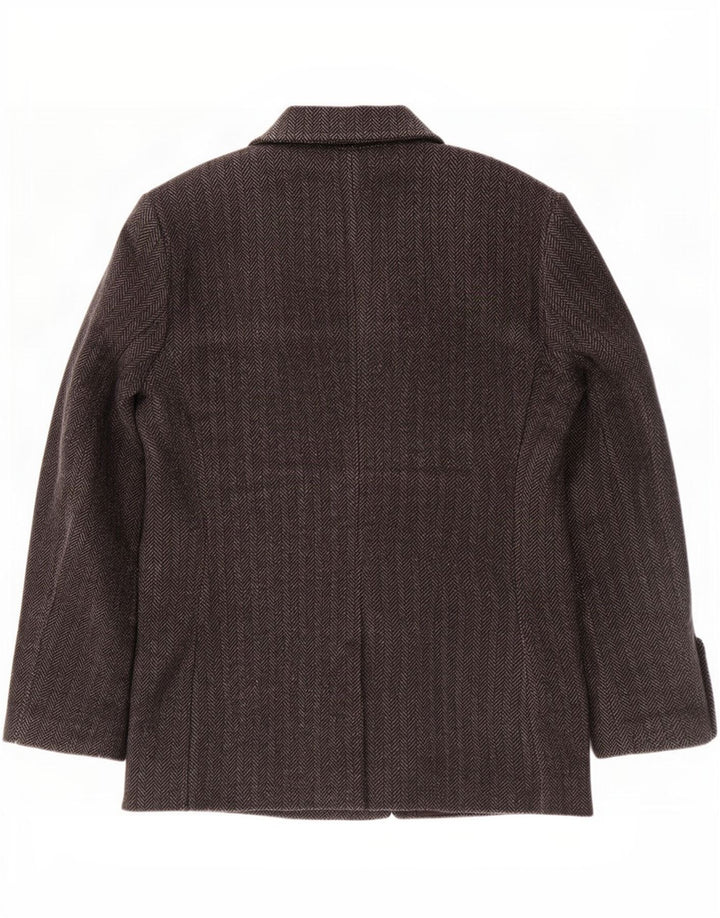 Superdry Herre Pea Coat UK 40 Large Grey Herringbone Wool Classic