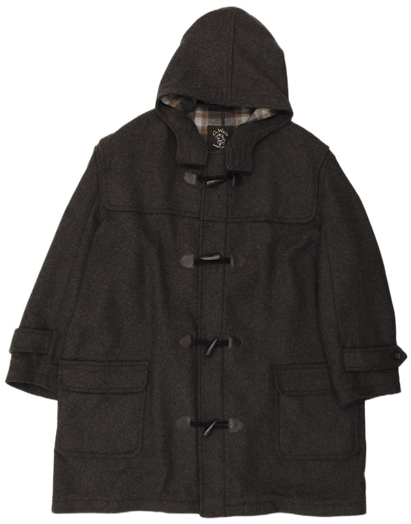 Vintage Herre Loose Fit Hooded Duffel Coat UK 50 4XL Grå Uld