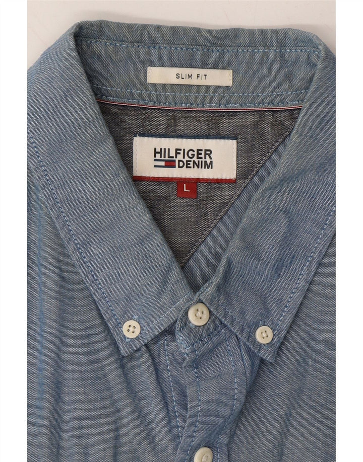 TOMMY HILFIGER Mens Slim Fit Shirt Large Blue Cotton Vintage Tommy Hilfiger and Second-Hand Tommy Hilfiger from Messina Hembry 