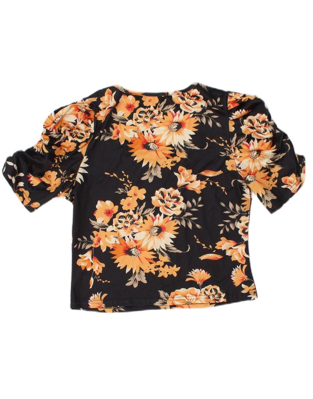 VINTAGE Womens Blouse Top UK 12 Medium Black Floral Polyester