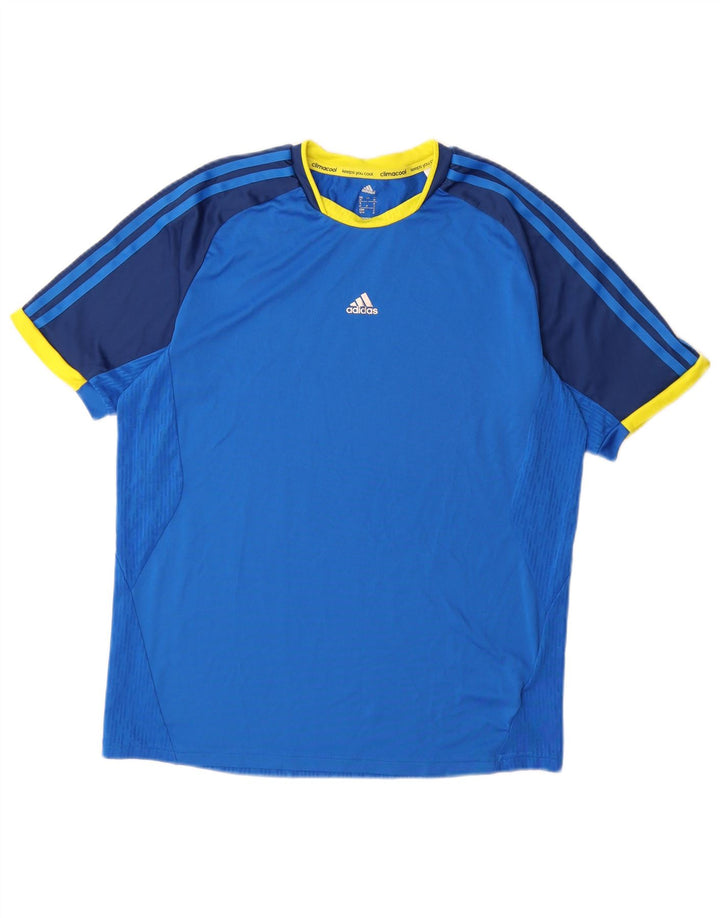Adidas Herre Climacool T-Shirt Top Medium Blue Colourblock Polyester