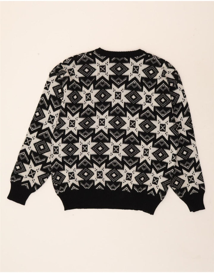 VINTAGE Mens Crew Neck Jumper Sweater Medium Black Floral Wool Vintage Vintage and Second-Hand Vintage from Messina Hembry 