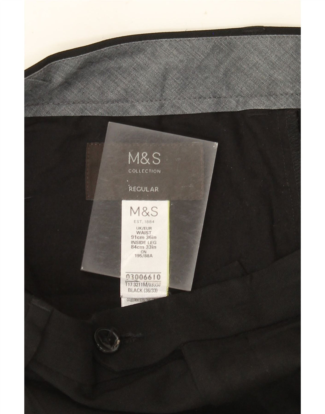 MARKS & SPENCER Herre Regular Fit Suit Bukser W36 L33 Sort polyester