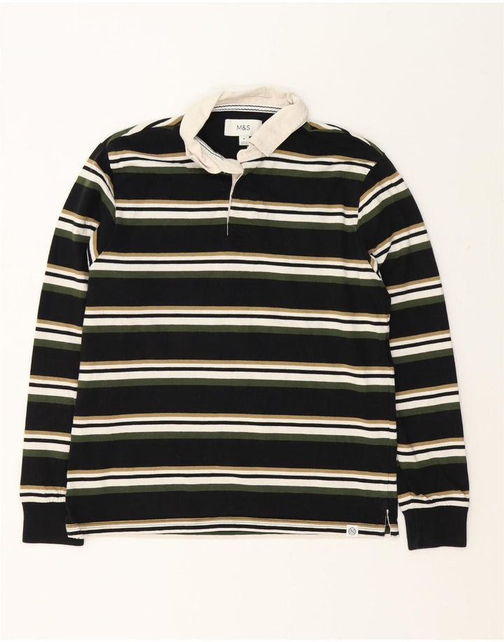 Marks & Spencer Langærmet Rugby Polo Shirt til mænd Medium Sort Stribet