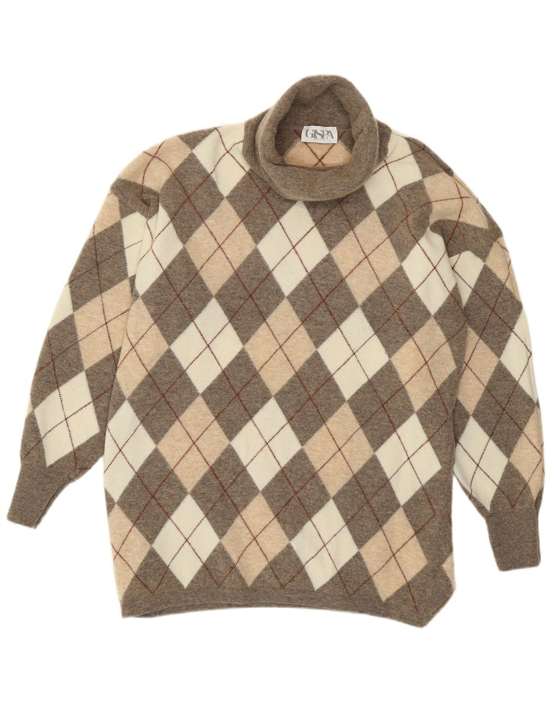 Gispa Dame Roll Neck Jumper Sweater UK 18 XL Grå Argyle/Diamond