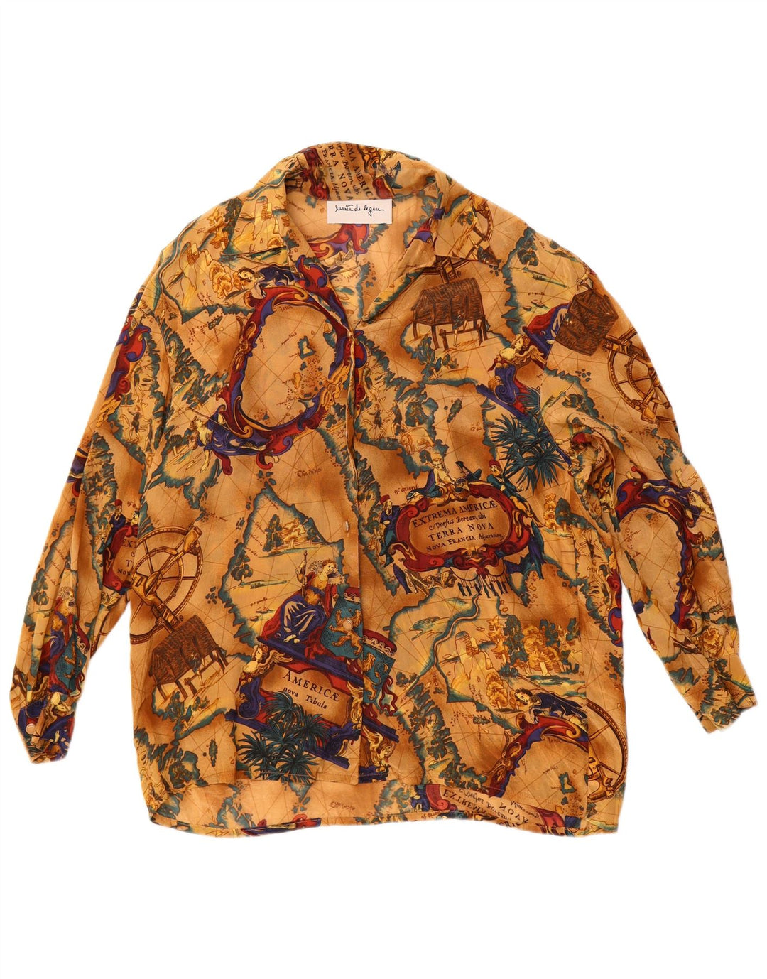 Vintage Kvinders Grafisk Oversized Skjorte Bluse UK 16 Large Beige Acetate