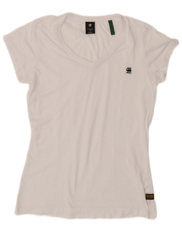G-Star Dame T-Shirt Top UK 12 Medium Hvid Bomuld
