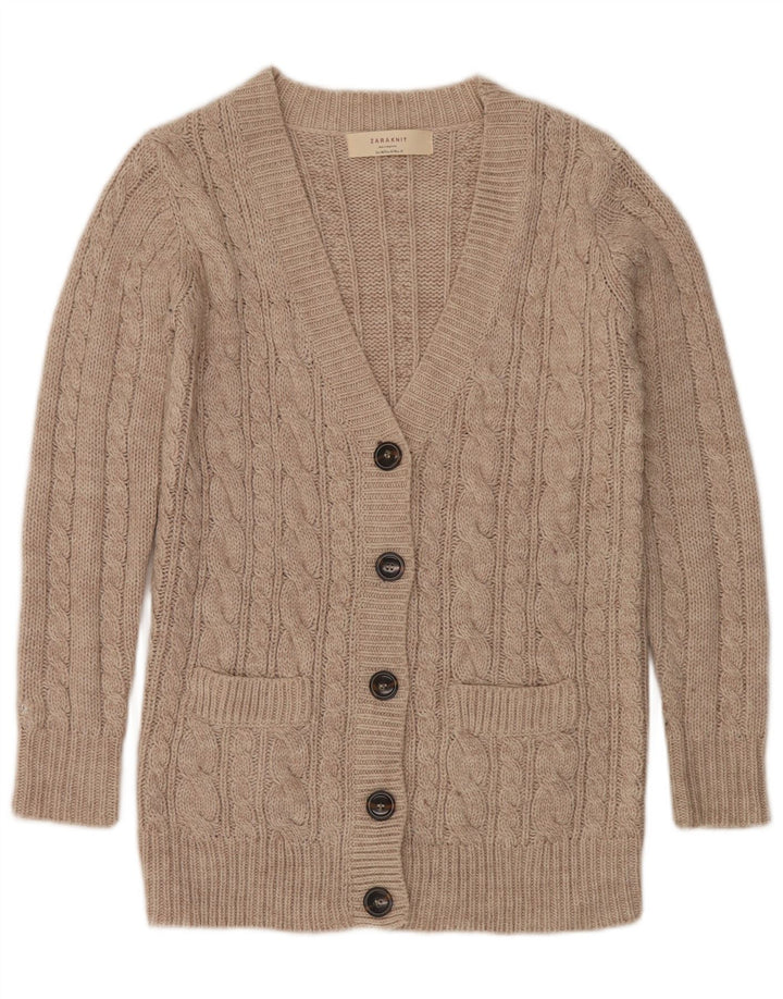 Zara Dame Cardigan Sweater UK 14 Medium Beige Akryl