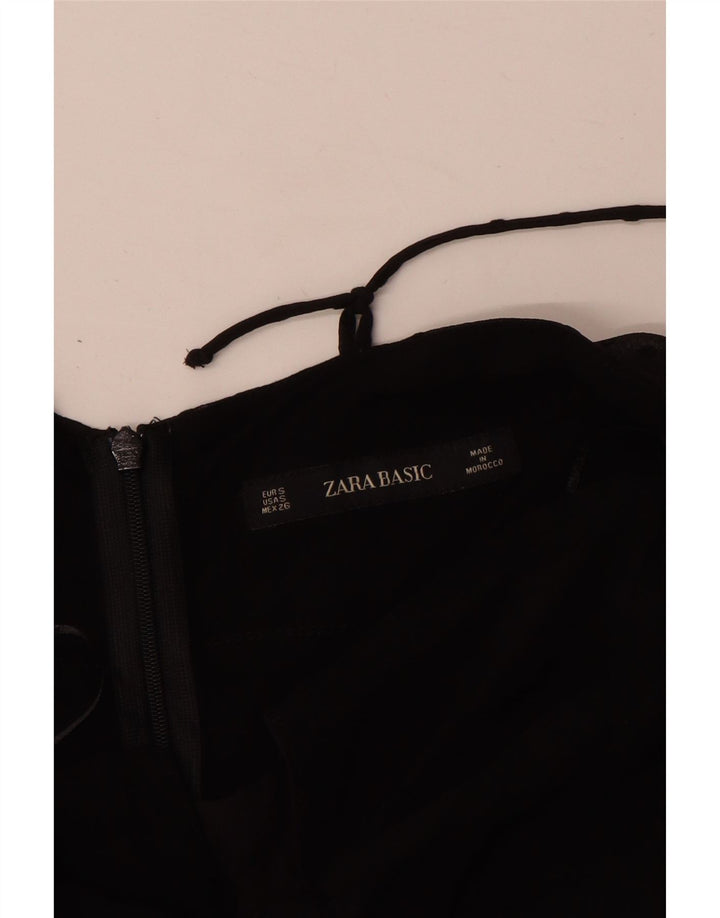 Zara Kvinder Off Shoulder Kjole UK 8 Small Black Spotted Polyester