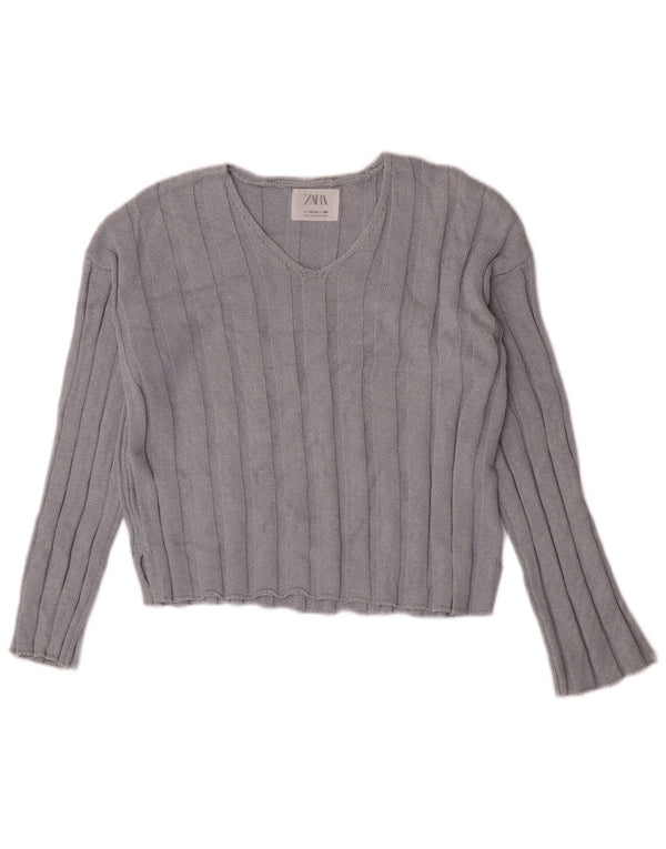 Zara Girls Crop V-hals sweater 13-14 år Blå Bomuld