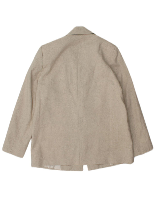 Zara Dame 1 Knap Blazer Jacket UK 14 Medium Beige Herringbone Acetate