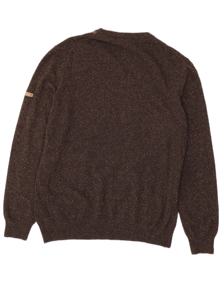 Navigare sweater med rund hals til mænd Medium Brun Argyle/Diamond Wool