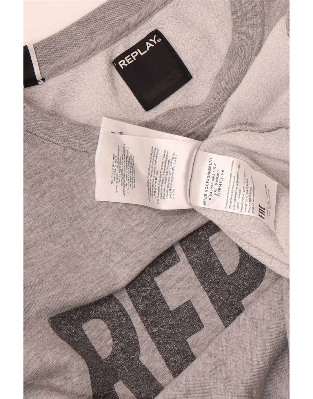 Replay Herre Grafisk Sweatshirt Jumper Medium Grey Flecked Bomuld