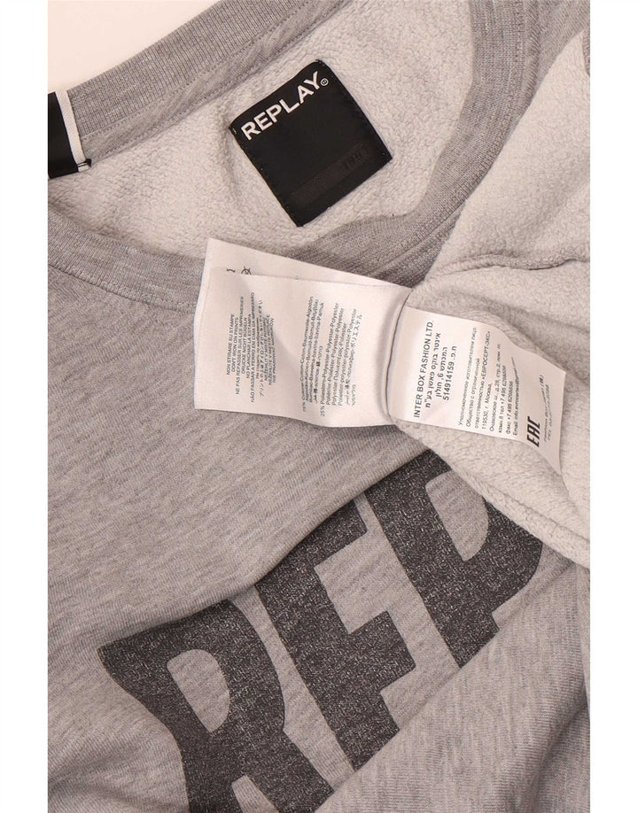 Replay Herre Grafisk Sweatshirt Jumper Medium Grey Flecked Bomuld