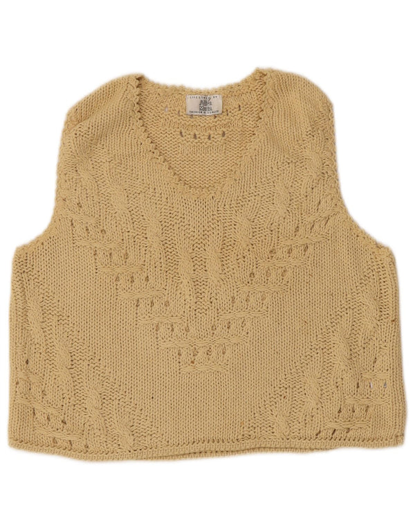 Alba Moda Dame Crop Vest Tank Top UK 10 Small Beige Bomuld