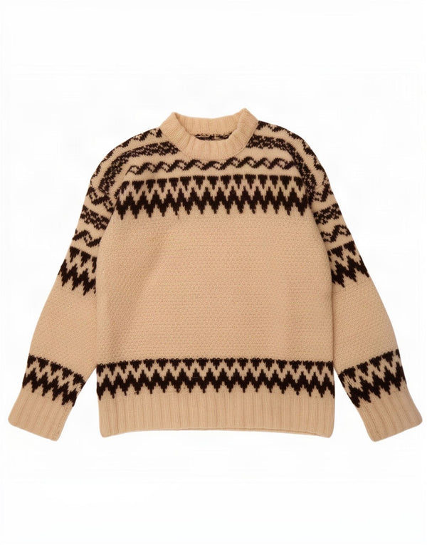 Vintage dame sweater med rund hals DK 14 Medium Off White Fair Isle