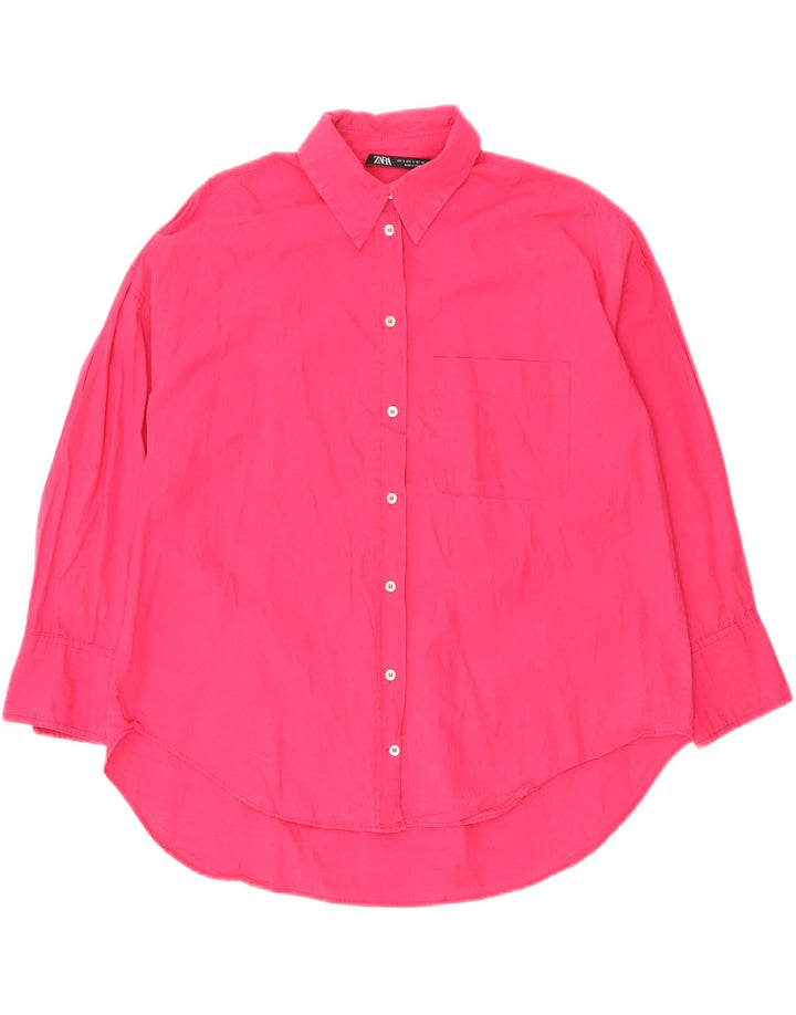 Zara Dame Oversized Shirt UK 10 Small Pink Bomuld