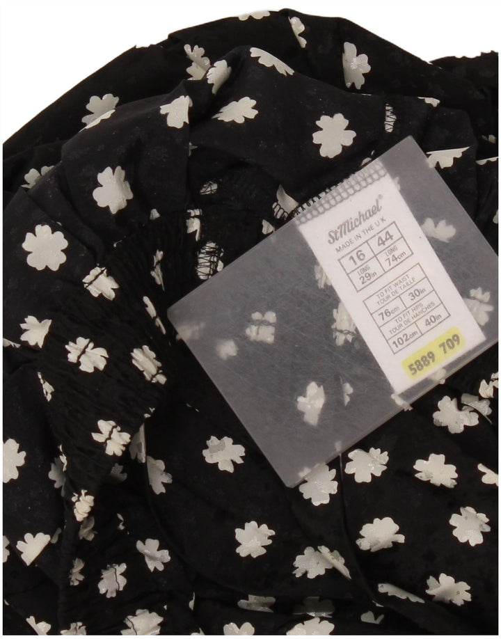 St Michael Womens plisseret nederdel UK 16 Large W36 Black Floral Polyester