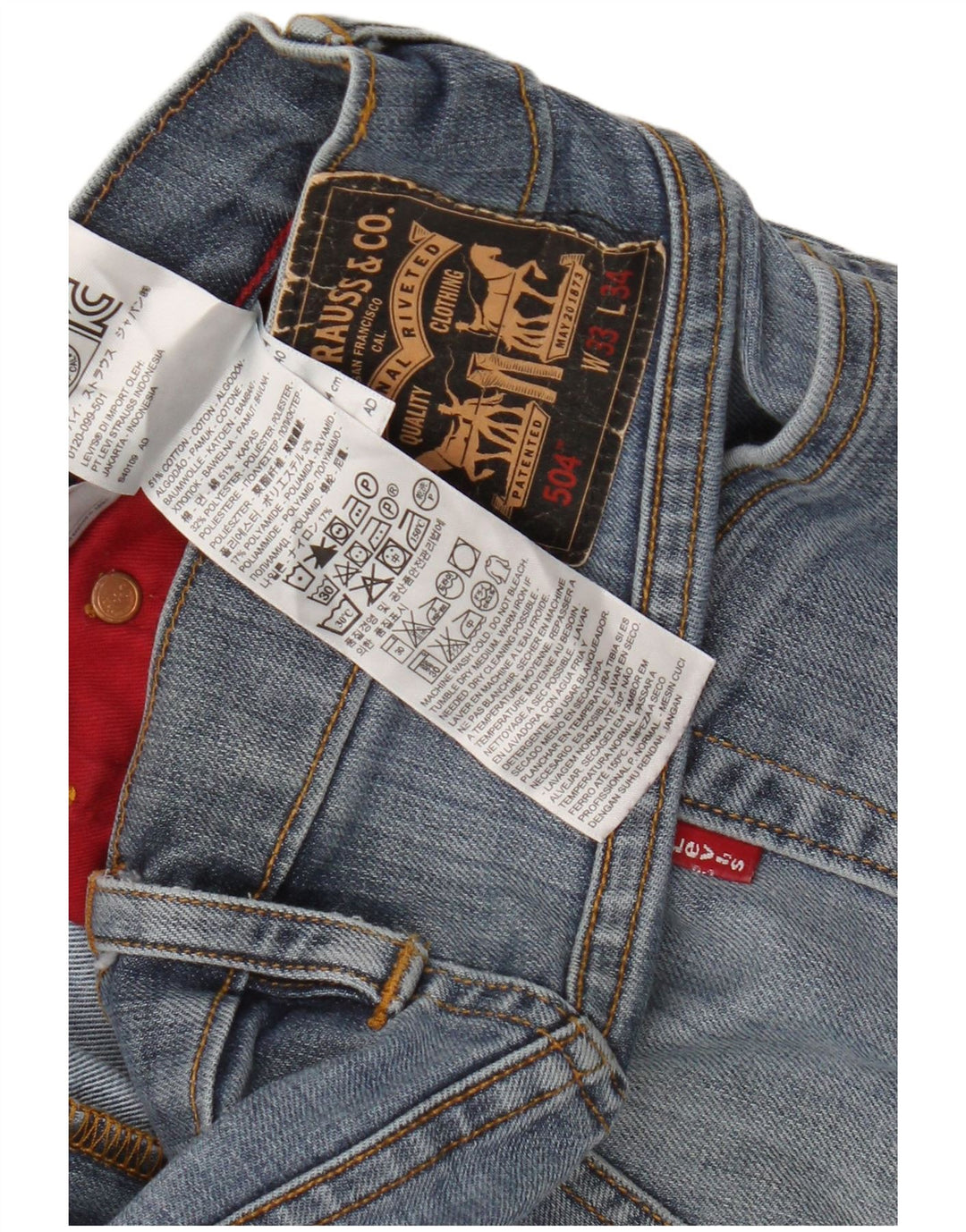Levi's Herre 504 lige jeans W33 L27 blå bomuld