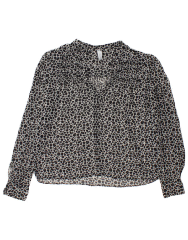 Zara Dame Langærmet Oversized Bluse Top UK 6 XS sort dyreprint