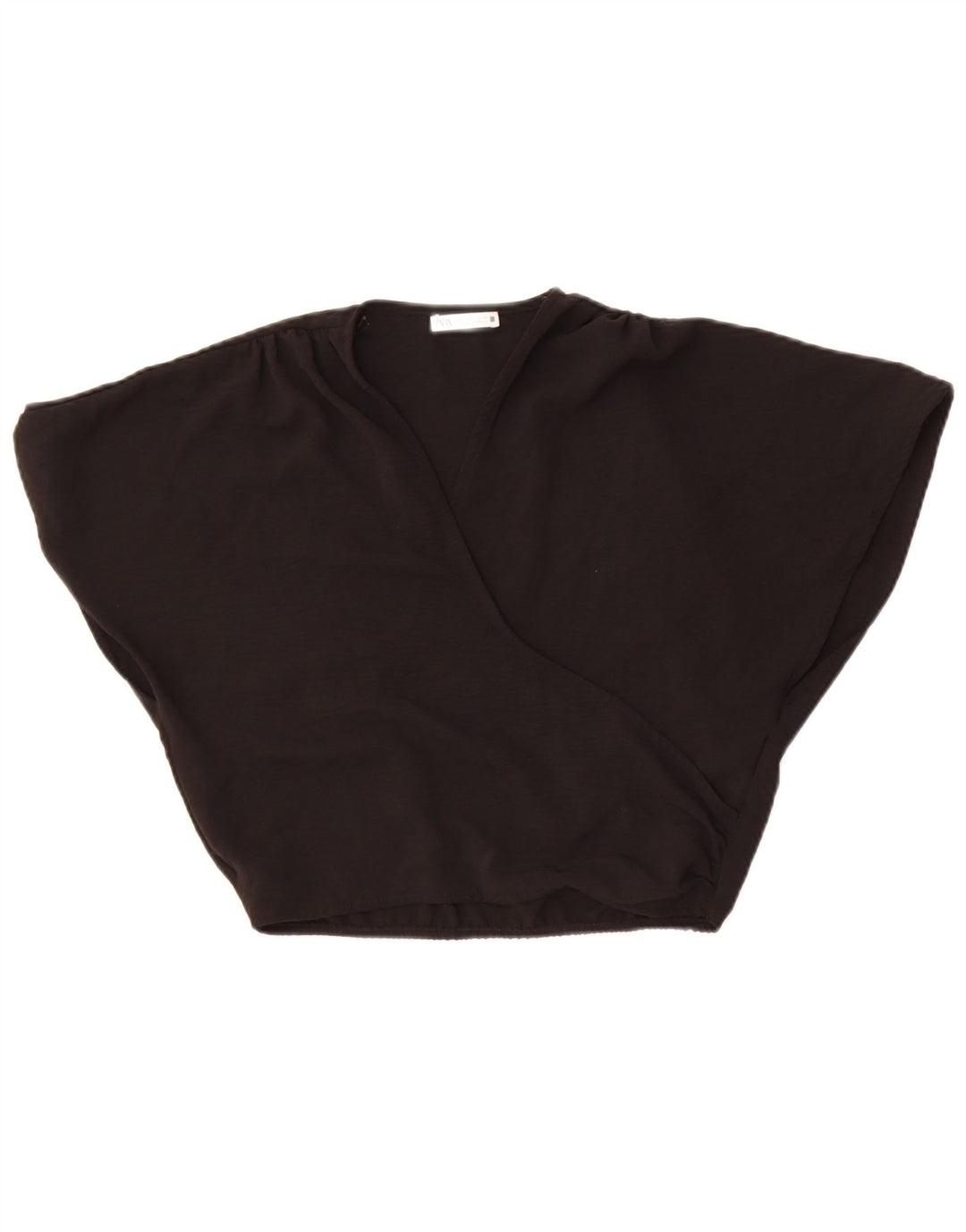 Zara Womens Crop Oversized bluse Top UK 10 Small Black Polyester
