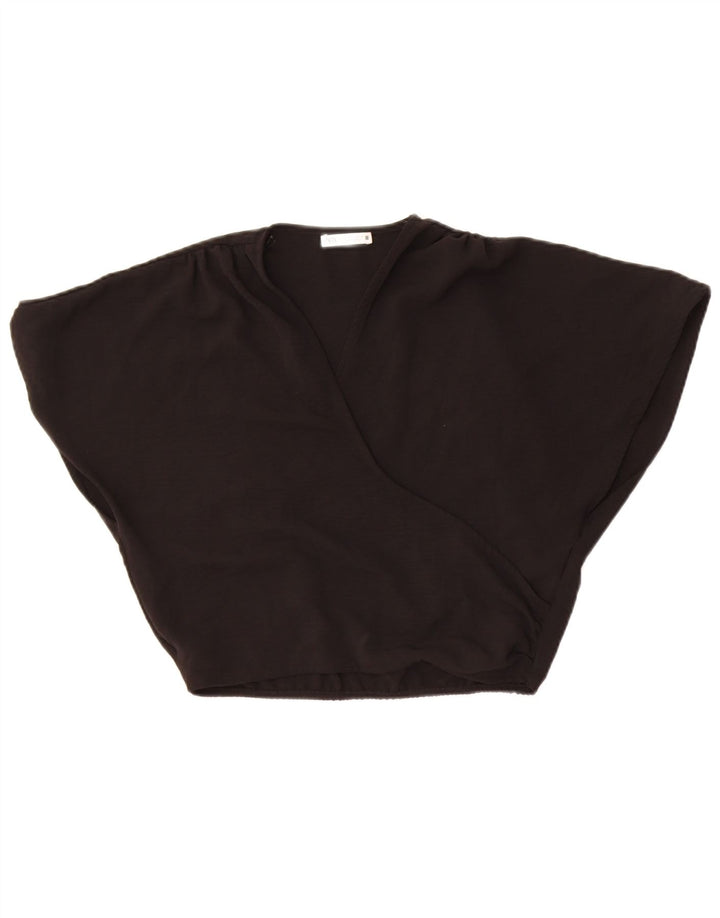 Zara Womens Crop Oversized bluse Top UK 10 Small Black Polyester